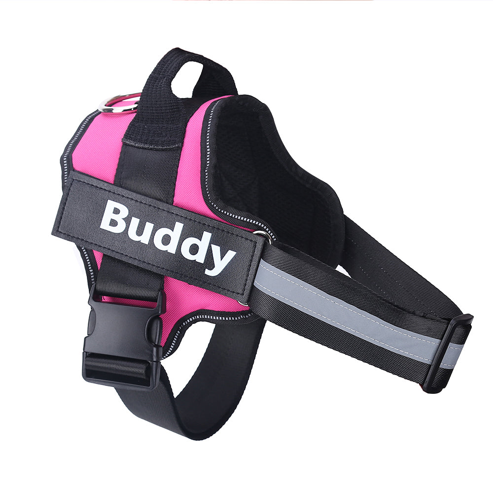 Fuchsia personalized no-pull dog harness vest with custom name patch