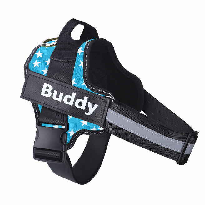 Reflective personalized dog harness with sturdy top handle
