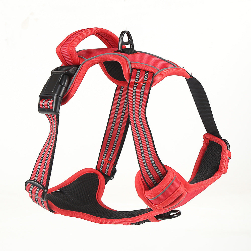 Red Lorzini no-pull reflective dog harness with control handle