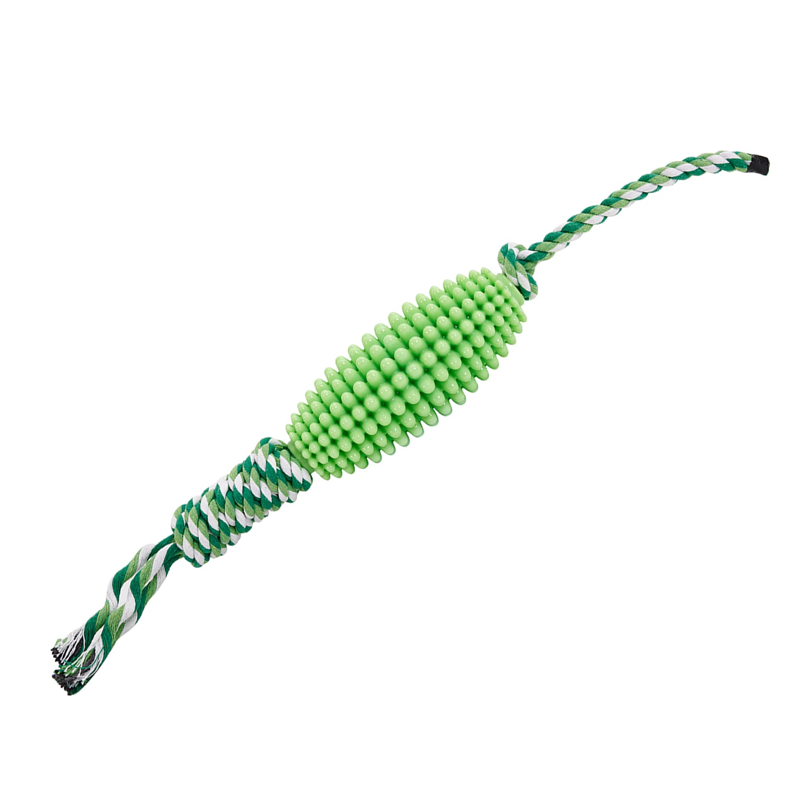 Green corn dog toothbrush chew toy with cotton rope