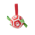Red Christmas Lorzini dog soccer ball with paw prints and grab straps