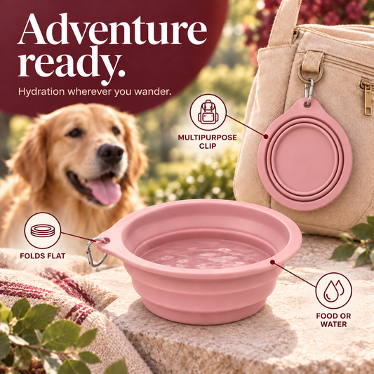 Blush pink Lorzini collapsible travel dog bowl for food or water