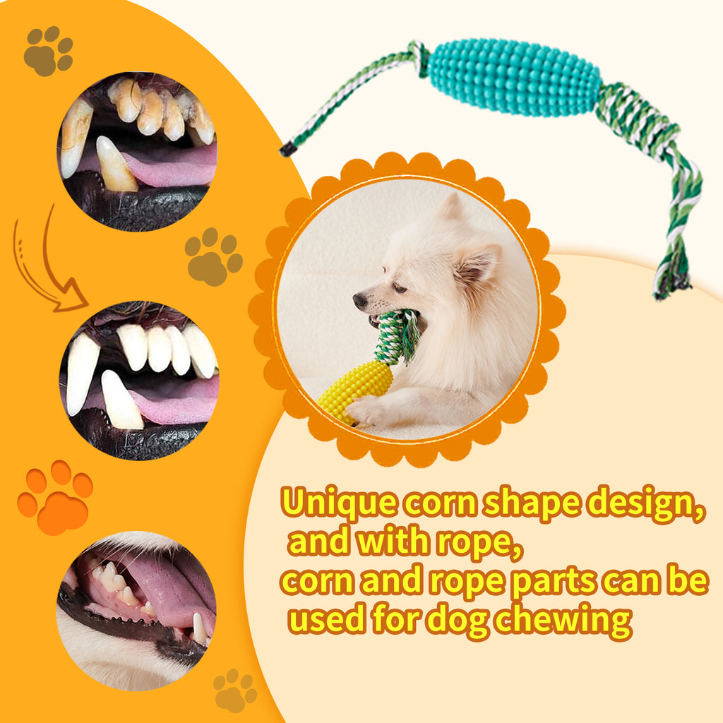 Corn dog toothbrush chew toy cleaning a dog's teeth