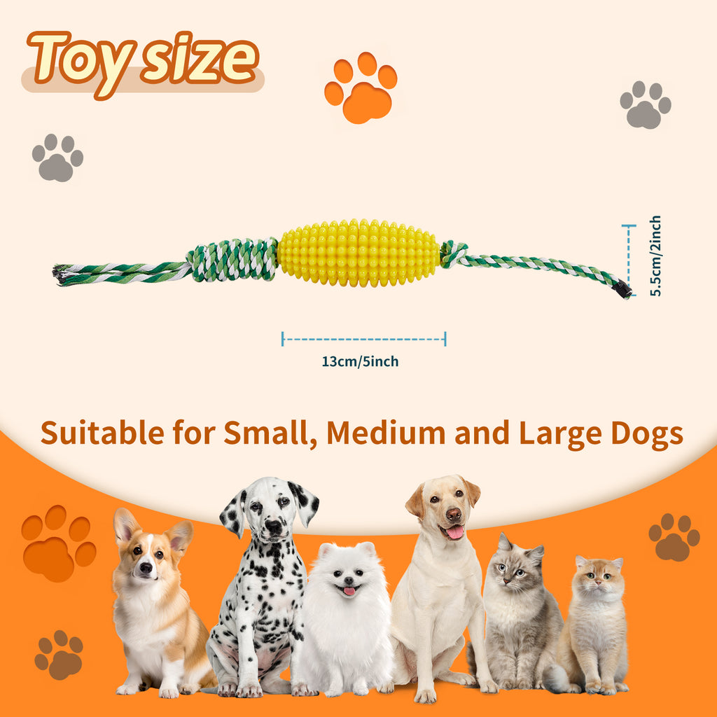 Puppy chewing the corn toothbrush toy while teething