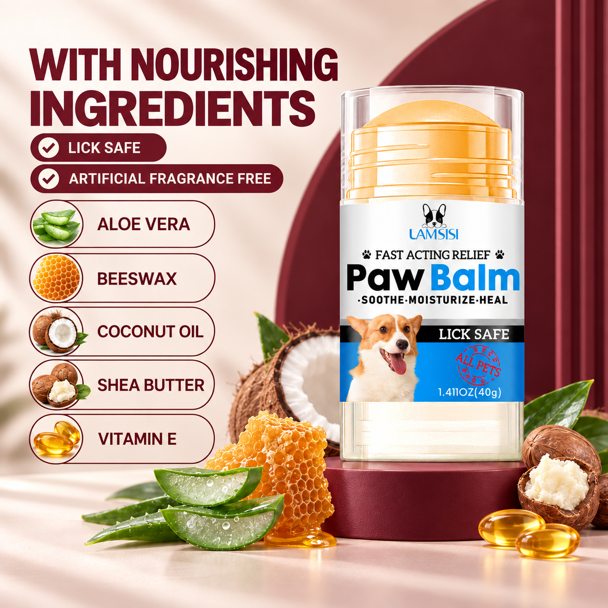 Dog paw and nose balm with aloe vera, beeswax, coconut oil, shea butter and vitamin E